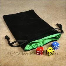 NEW Large Black Velvet RPG Game Dice Bag with GREEN Satin Lining Counter Pouch