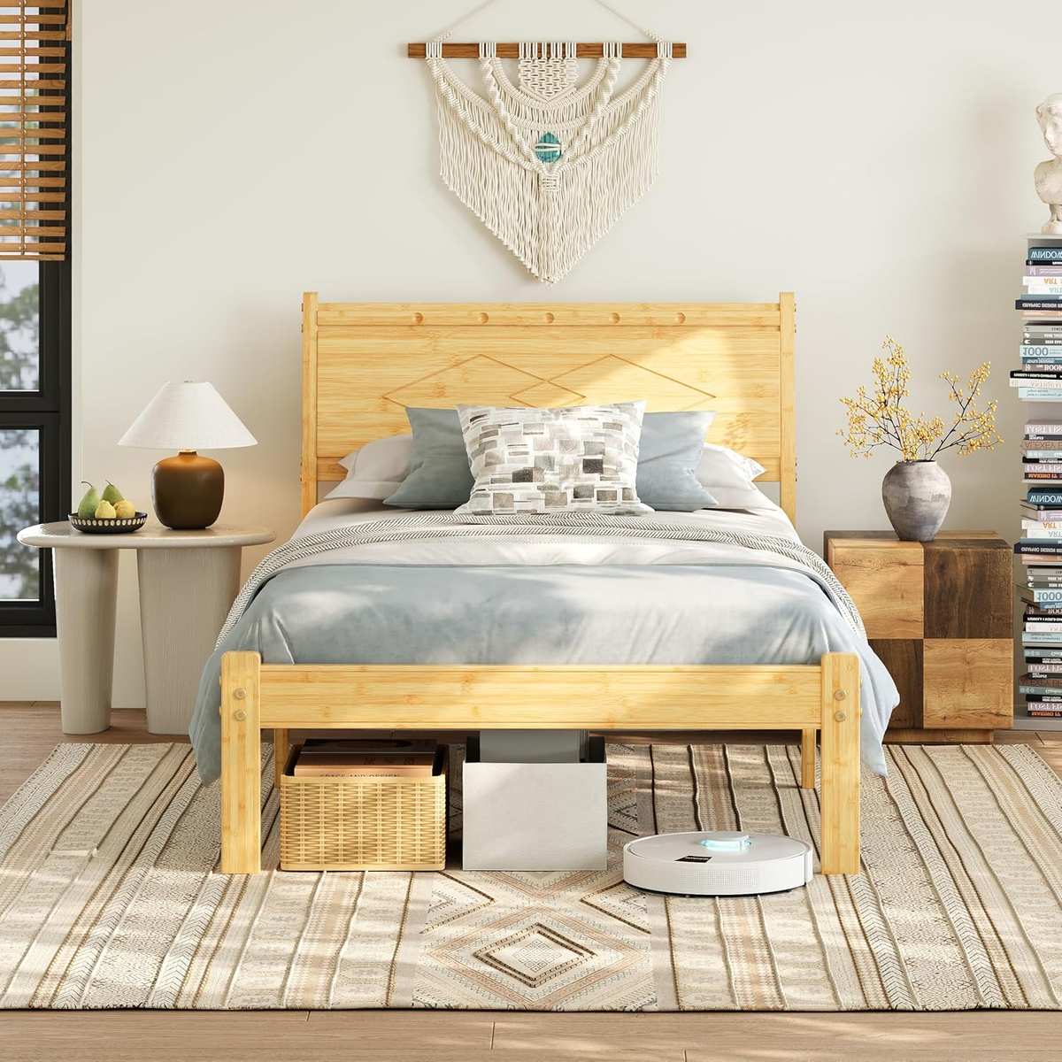 Bamboo Twin XL Bed Frame, 14 Inch Platform Bamboo Wood Bed with