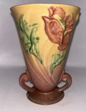 Antique Vintage ROSEVILLE POTTERY Pink Salmon Poppy Vase 866-6 1936-1938