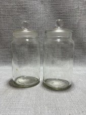 Lot 2 Clear Glass Candy Jars Small British Made Lidded Cylinder Storage Kitchen