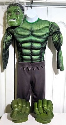 Hulk Muscle Costume Boys 7-8 Mask Hasbro Foam Smash Fist Gloves Marvel Avengers
