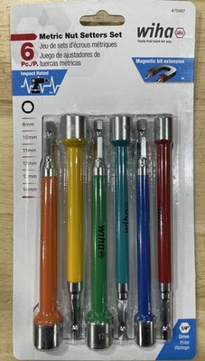 Wiha 70487 6-Piece Color Coded Magnetic Nut Setter, Metric Set, 6'' OAL