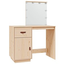 Solid Wood Pine Dressing Table with LED Vanity Desk Cosmetic vidaXL