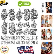 40 sheets Waterproof Temporary Tattoos Flowers Rose Butterfly Fake Tattoo Mix...