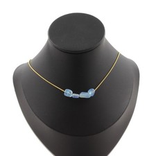 stones And Minerals. Necklace 4 Aquamarine Pearls From Brazil. Steel Chain