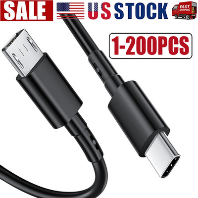 USB Type C to Micro 5V/2.4A Data & Sync Transfer OTG charging cable - Black LOT