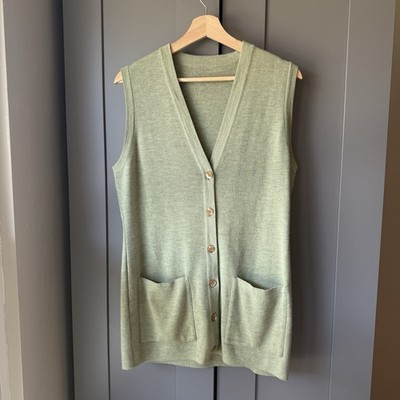 Rodier Paris Wool Blend Button-Up Sweater Vest   Sage Green (EU 40 / M-L)