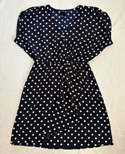 H&M Navy/White Polka Dot V-Neck Short Sleeve A-Line Short Dress Size 10