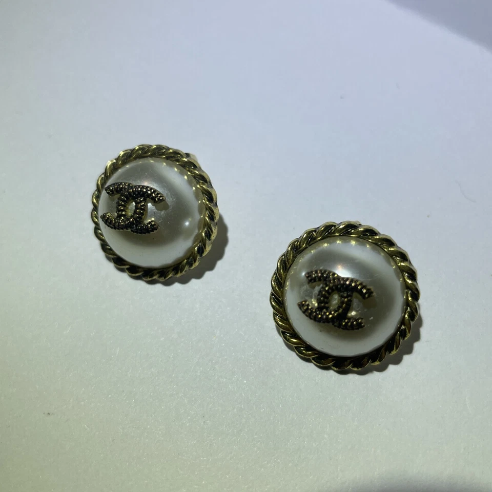 Authentic Vintage Chanel Gold Logo Earrings with Pearl Center – Post Back Studs - Image 3 of 4