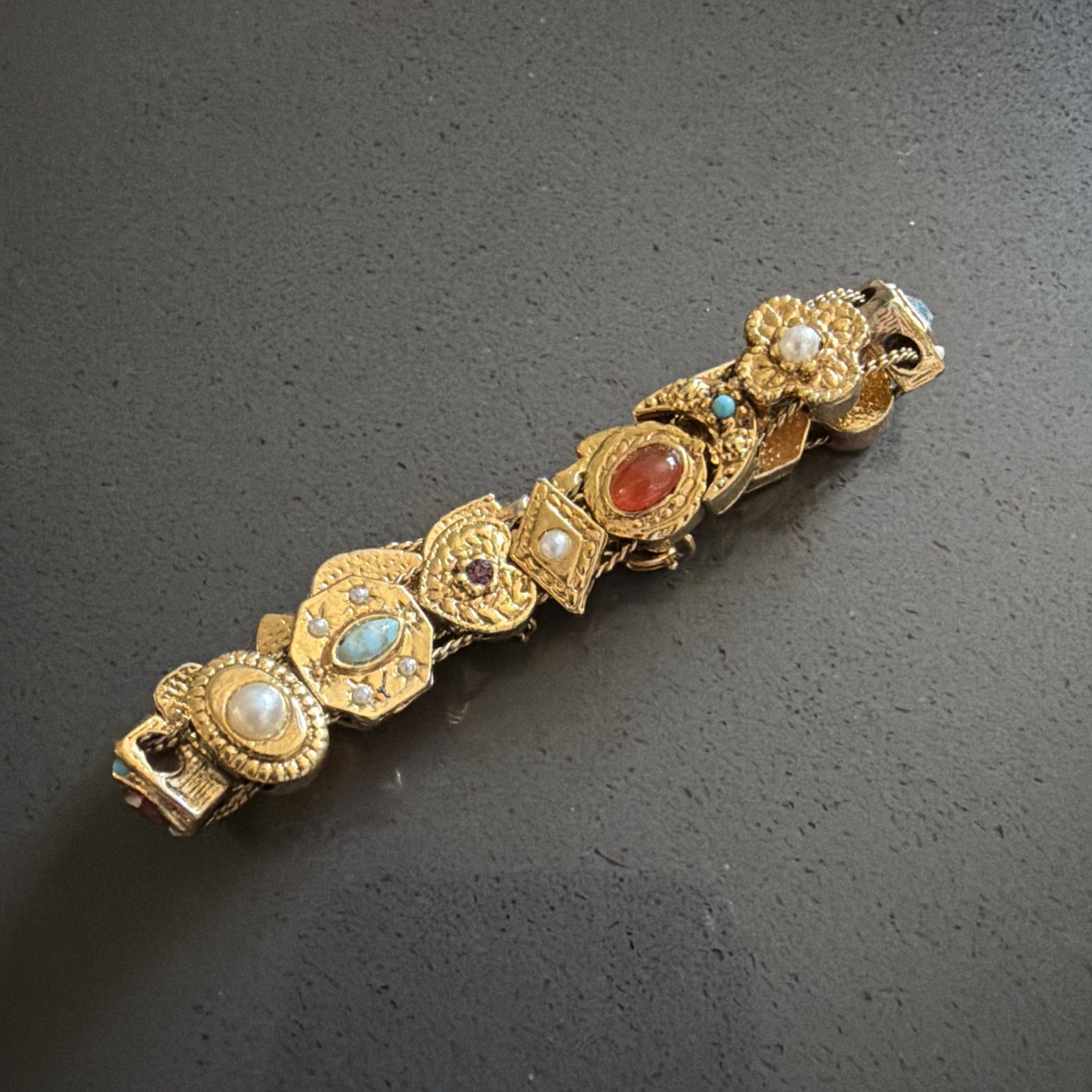 vintage Goldette Victorian Revival slide charm bracelet