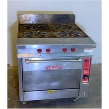 Vulcan 4-Burner Commercial Gas Range w/ Oven - Mobile Rolling Base - Compact