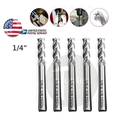 5x 1/4" 4-Flute HSS Spiral End Mill Cutter, Straight Shank CNC Router Bits for M
