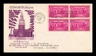 DR JIM STAMPS US COVER CONSTITUTION FDC SCOTT 798 BLOCK OF 4 GRIMSLAND CACHET