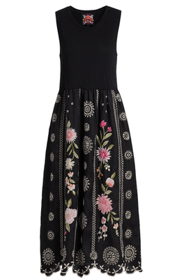 BNWT Johnny Was Mixed Media Della Embroidered Linen Tank Dress  Black L  295 | eBay