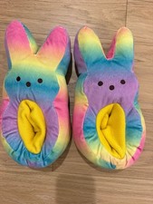 Peeps Pastel Rainbow Girls Bunny Slippers Size M 13-1