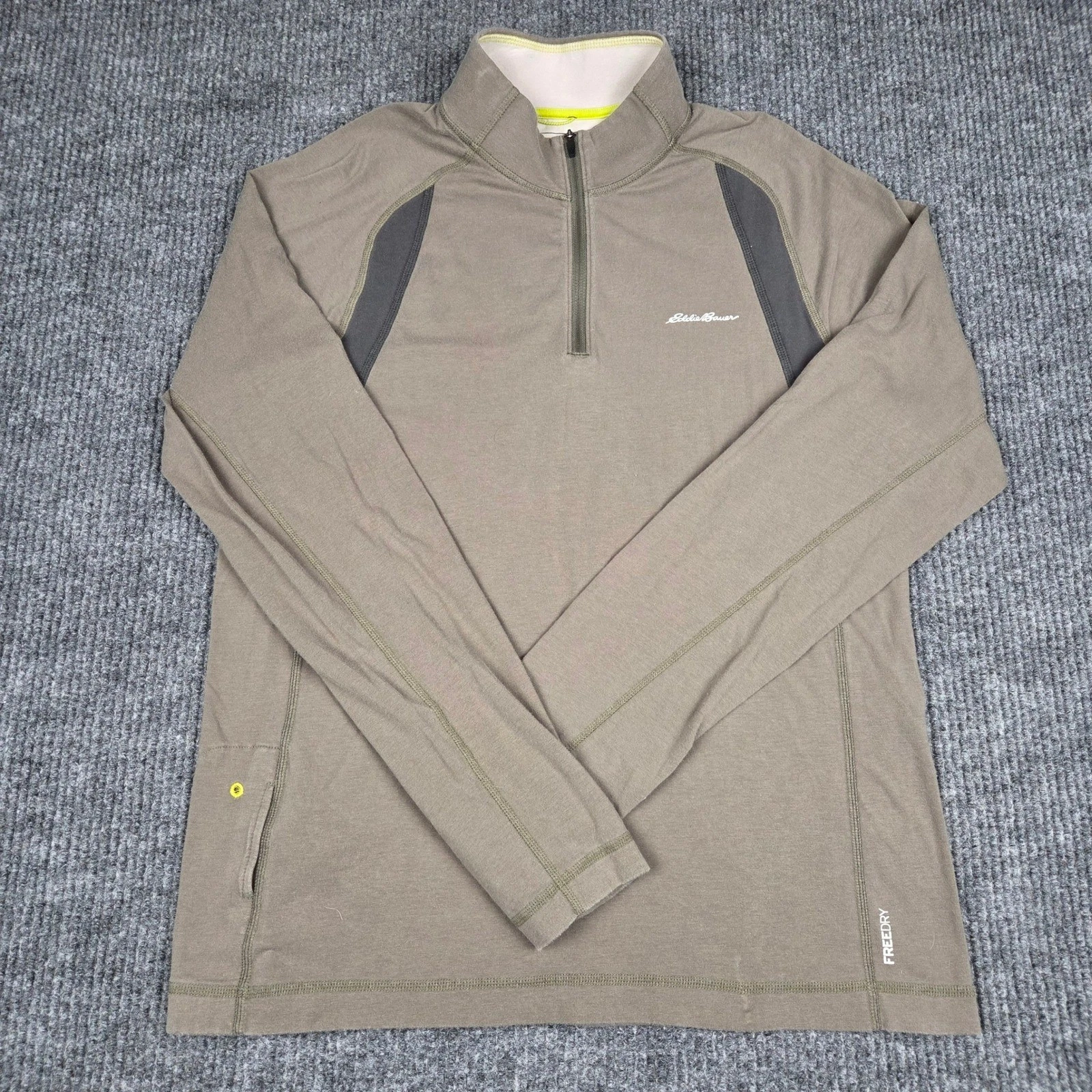 Eddie Bauer Men's Long Sleeve Quarter Zip Pullover Khaki Active Fit Size L