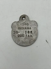 VINTAGE 1946 INDIANA STATE 49-108 DOG TAX DOG TAG 1.6x1.6”