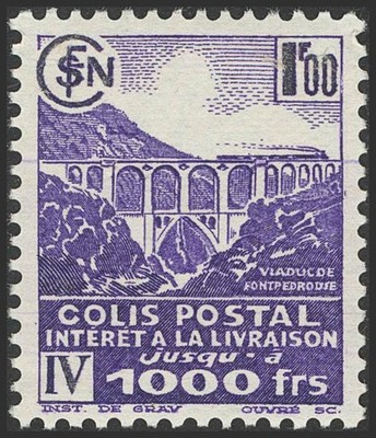 Francia. Paquetes Postales. **/* MNH/MH 1942. 1 f violeta, ocho sellos. INTERET