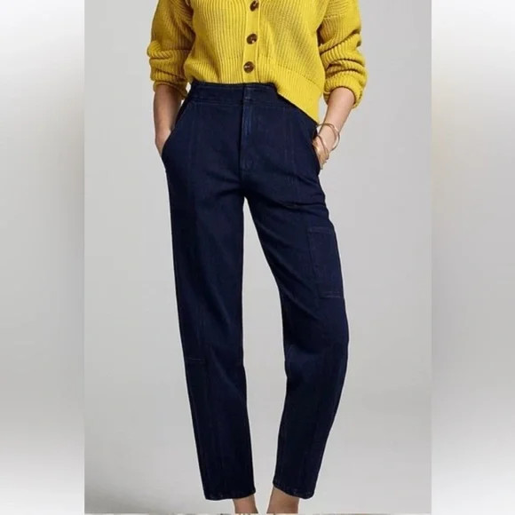 NWT ANTHROPOLOGIE PILCRO DARK Wash Utility Barrel High Rise Pants Jeans Size 26
