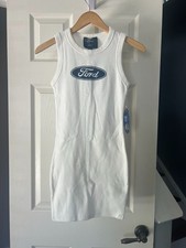 Ford Logo Dress Forever 21 Womens Small White Bodycon Tank Dress NWT