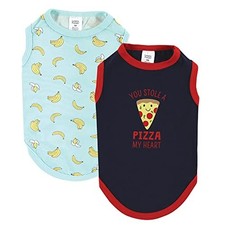 Luvable Friends Dog Pet Dog and Cats Cotton T-Shirts 2pk, Pizza Bananas, Medium