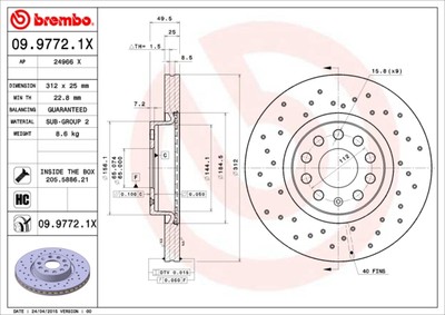 Brembo 09.9772.1X Brake Disc for Audi,Audi (FAW),Cupra,Seat,Skoda,Skoda (SVW),VW