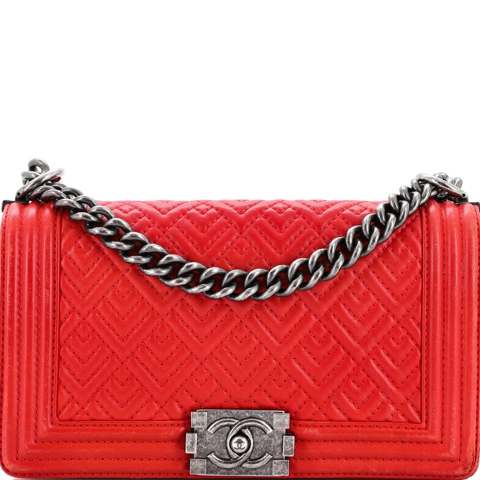 Chanel Boy Flap Bag Quilted Perforated Lambskin Old Medium