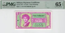 5 Cents MPC Series 541 Gem Uncirculated PMG 65 SN#F01760616F +gift! MPC6