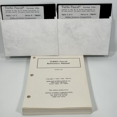 Turbo Pascal MS-DOS Version 3.01A BCD Floppy 5.25  Borland 2 Disks W/ Manual