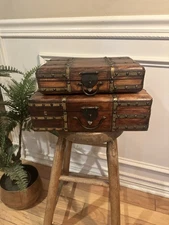 Set of Vintage Inspired Decorative Storage Boxes.  11.5 x 8 x 3 and 14 x 10 x 5.