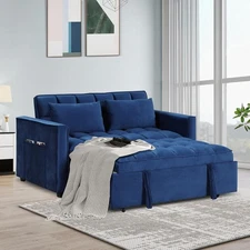 3 in 1 Convertible Sleeper Sofa Bed, Modern Velvet Loveseat Couch Pullout Bed