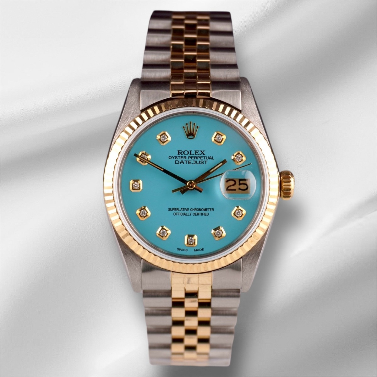 ブルーダイヤ Rolex Datejust 36mm 18k YG & Steel Fluted Baby Blue Diamond Dial
