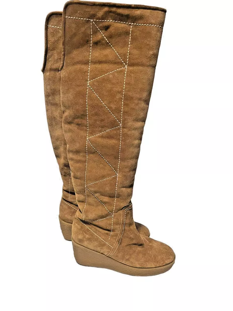 Michael Kors Crosby Suede Sherpa Lined Knee High Wedge Boots