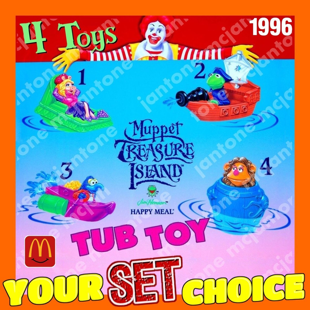 SET 4 McDonald's 1996 MUPPET TREASURE ISLAND Jim Henson BATH TUB