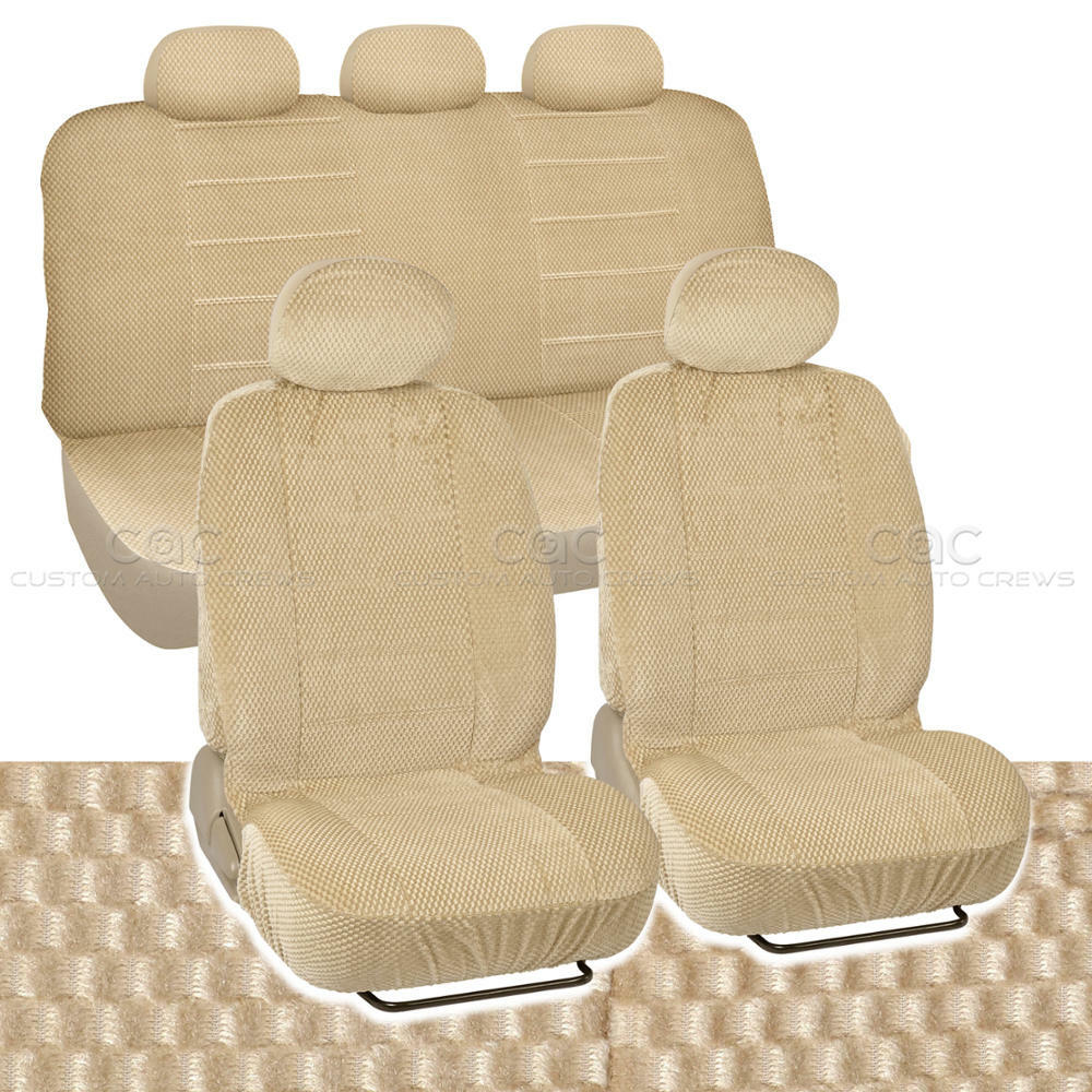 Scottsdale Classic Checker Premium THICK Fabric Car Seat Covers - Beige 9 PC