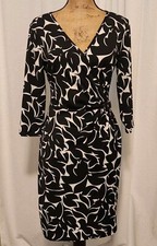 MSK Women's S Black & White 3/4 Sleeve Buckle Accent Faux Wrap Sheath Dress