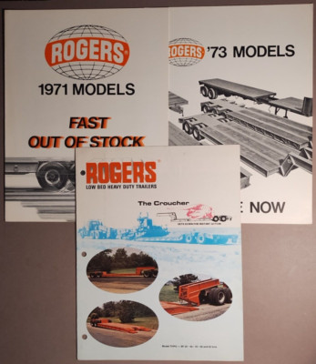 (3) 1969-1973 Rogers Low Bed Trailers Albion PA Dealer Catalog Brochures B4-76