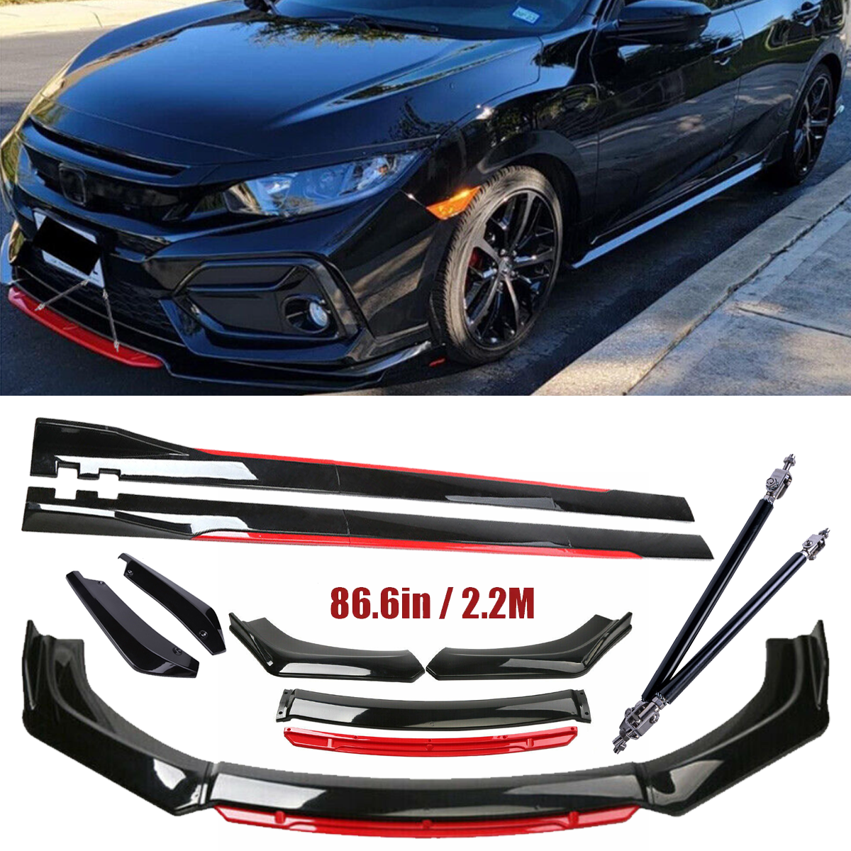 For Honda Civic Si EX LX EX-L Front Bumper Lip Spoiler Splitter Side Skirt Body
