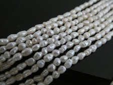 Small 4mm x 3mm Natural White Freshwater Rice Shaped Pearl Bead Strands 15"