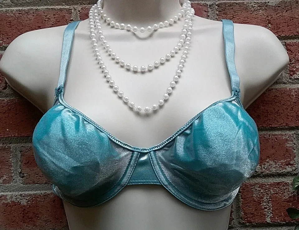Vintage 1990's Lovable Aqua Blue Teal Iridesent Underwire Unlined Bra 34D NWOT - Image 3 of 4