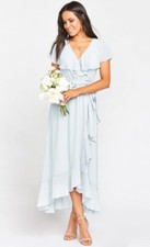 NWT Show Me Your Mumu Jess Ruffle Midi Dress Size Large Icy Blue Chiffon