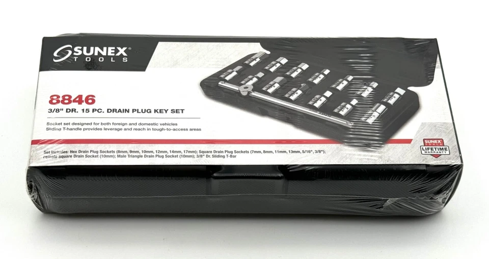 New Sunex 3/8" Dr. 15Pc Drain Plug Key Set- 8846-w/ T-Handle- Free Shipping - Image 4 of 4
