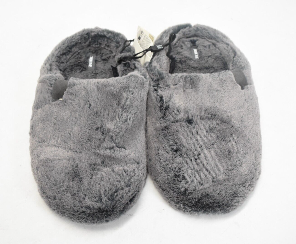 Zara Home Faux Fur Slippers Gray Slip On House Slippers Mens Size