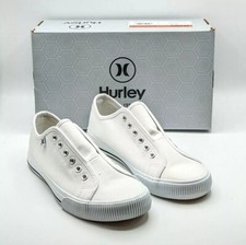 Hurley Women's CHLOE No Laces Slip-On Canvas Sneaker Shoes White, Size 7