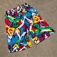 Vtg 90s California Shores Colorful Abstract Pattern Board Shorts Size Medium