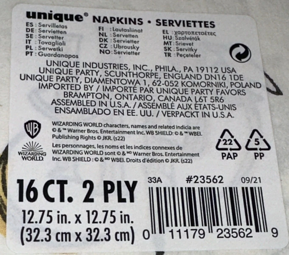 Servilleta de almuerzo Harry Potter 16pk Gryffindor Slytherin Hufflepuff Ravenclaw Foto 3 de 3