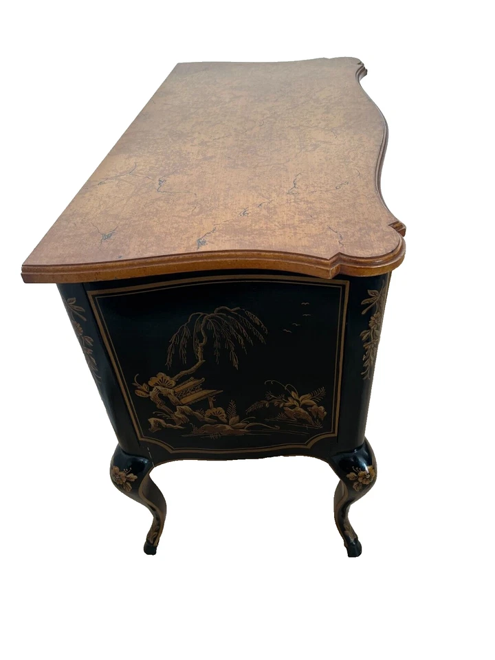 Mesita de noche Drexel Bomba Pecho Et Cetera Chinoiserie Francesa Asiática Laca Negra Foto 3 de 4