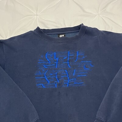 トップス Vintage navy embroidered logo sweatshirt Vintage 1990s Stussy Navy Blue Embroidered Sweatshirt Mens