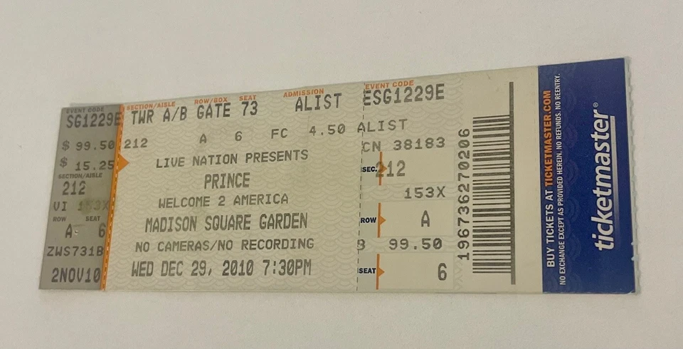 Boleto Prince - Madison Square Garden 29/12/2010 Foto 2 de 3