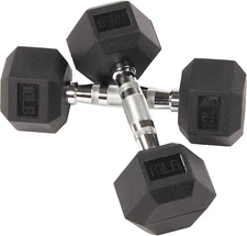 Signature Fitness Rubber Encased Hex Dumbbell, Pairs or Sets, Multiple Packages